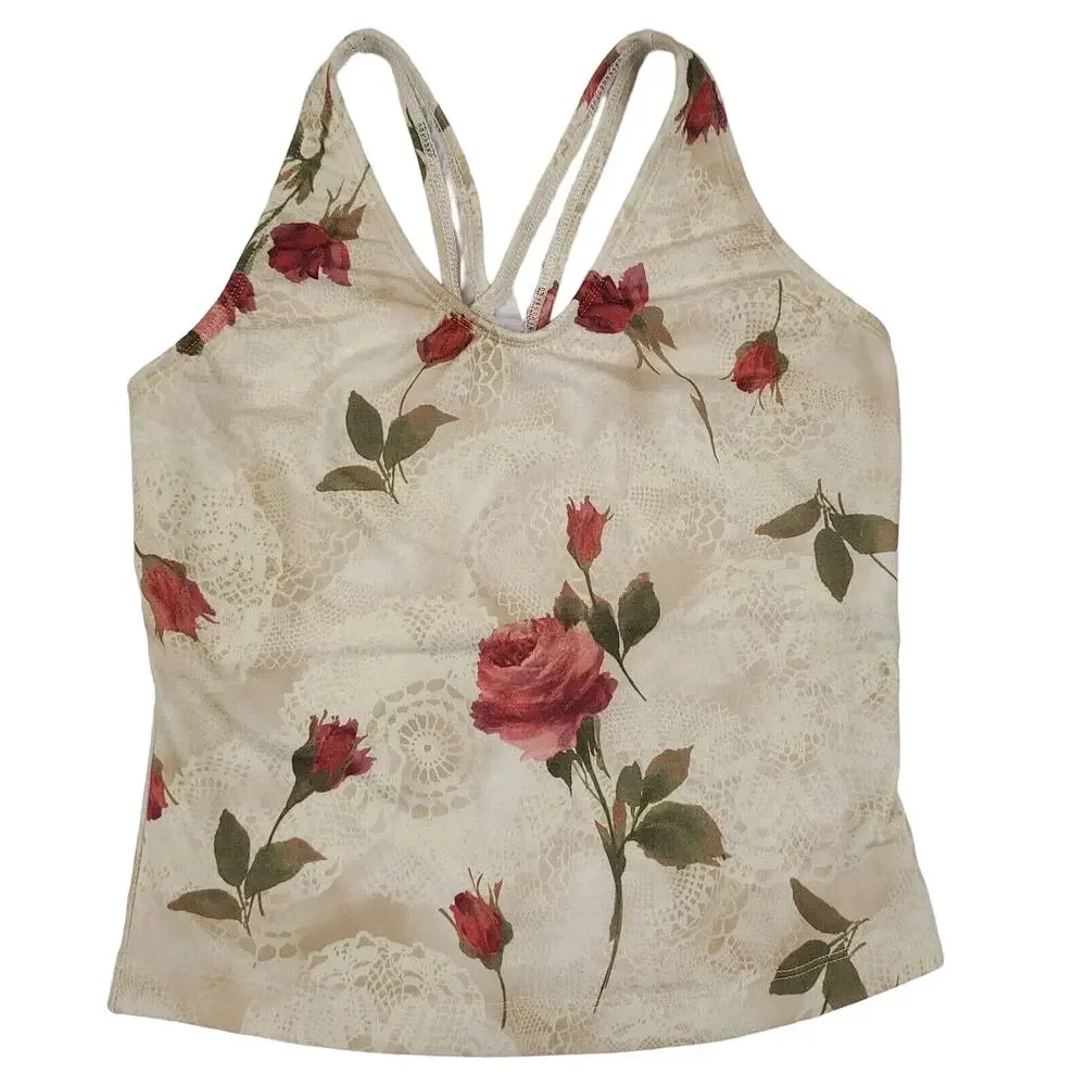 Vintage Sports Bras Workout Tank Y2K Medium Blue Floral 00s 90s Lot